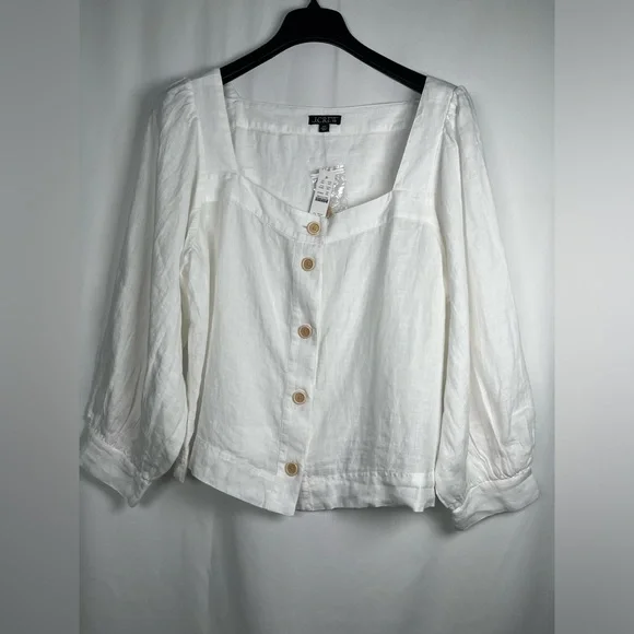J.CREW Size XXL Squareneck Button-Up top 100% Linen White - Picture 6 of 16